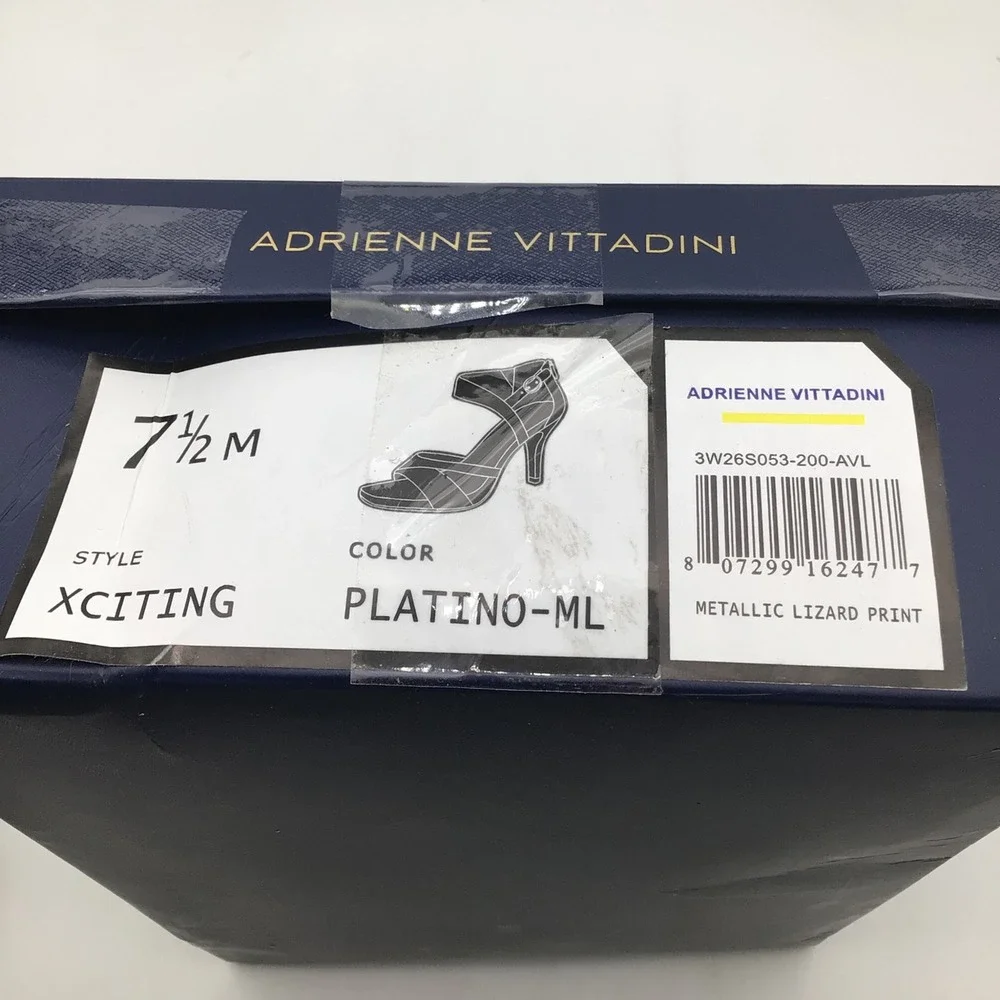 Adrienne‎ Vittadini Xciting Platino Metallic Lizard Print Heels Size 7.5 M NEW
